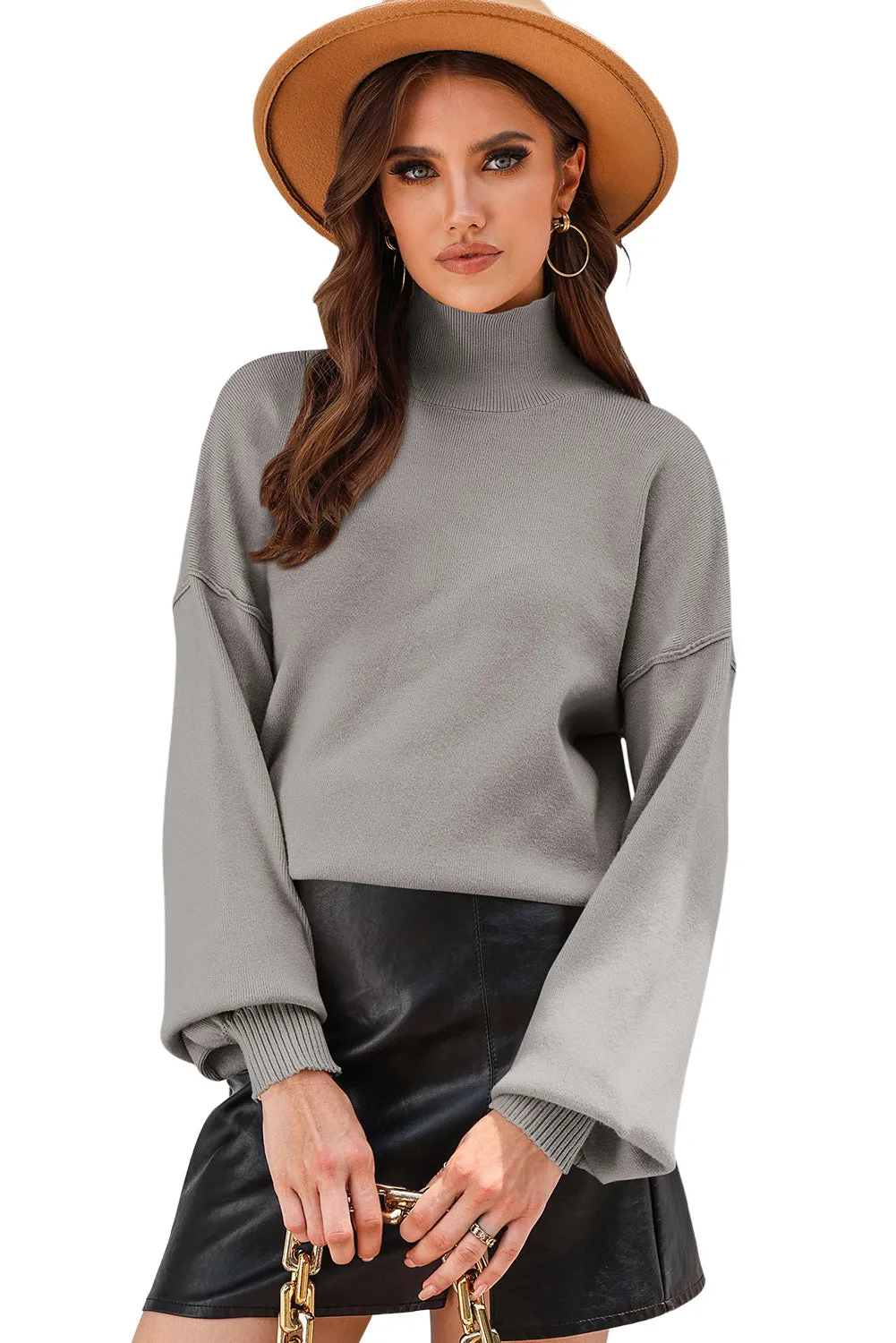 Gray Noah Ribbed Knit Turtleneck Sweater - Blue