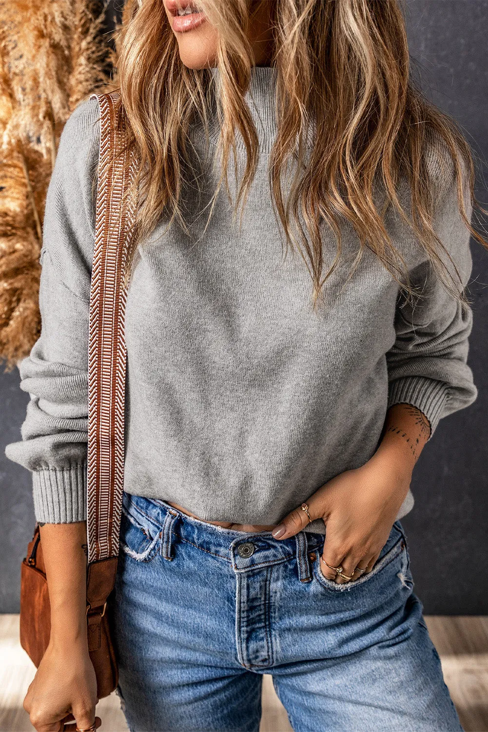 Gray Noah Ribbed Knit Turtleneck Sweater - Blue