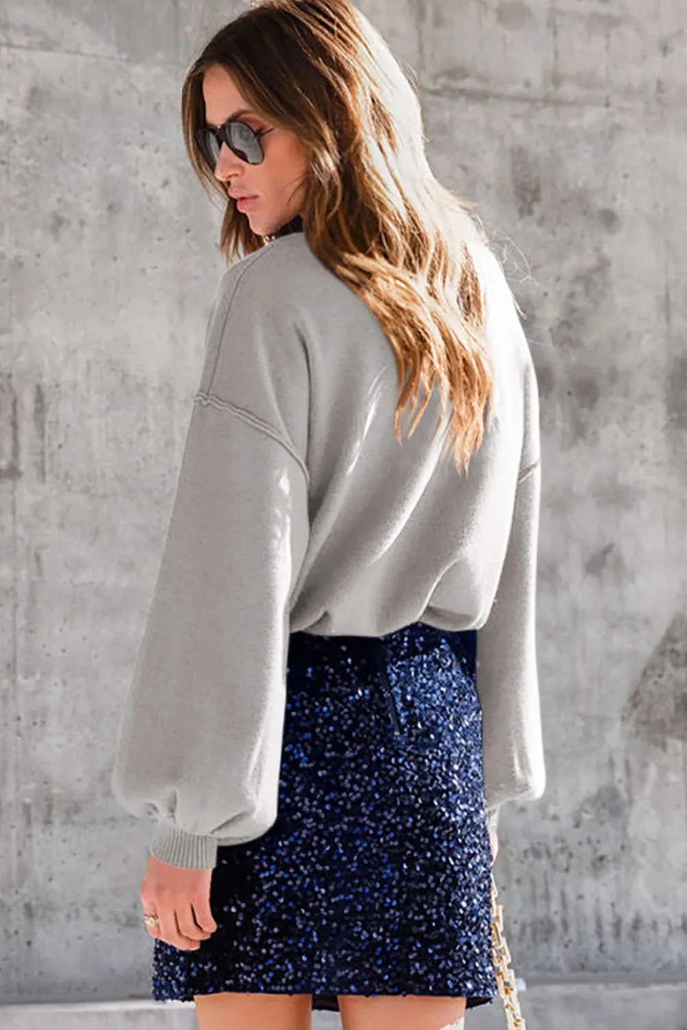 Gray Noah Ribbed Knit Turtleneck Sweater - Blue