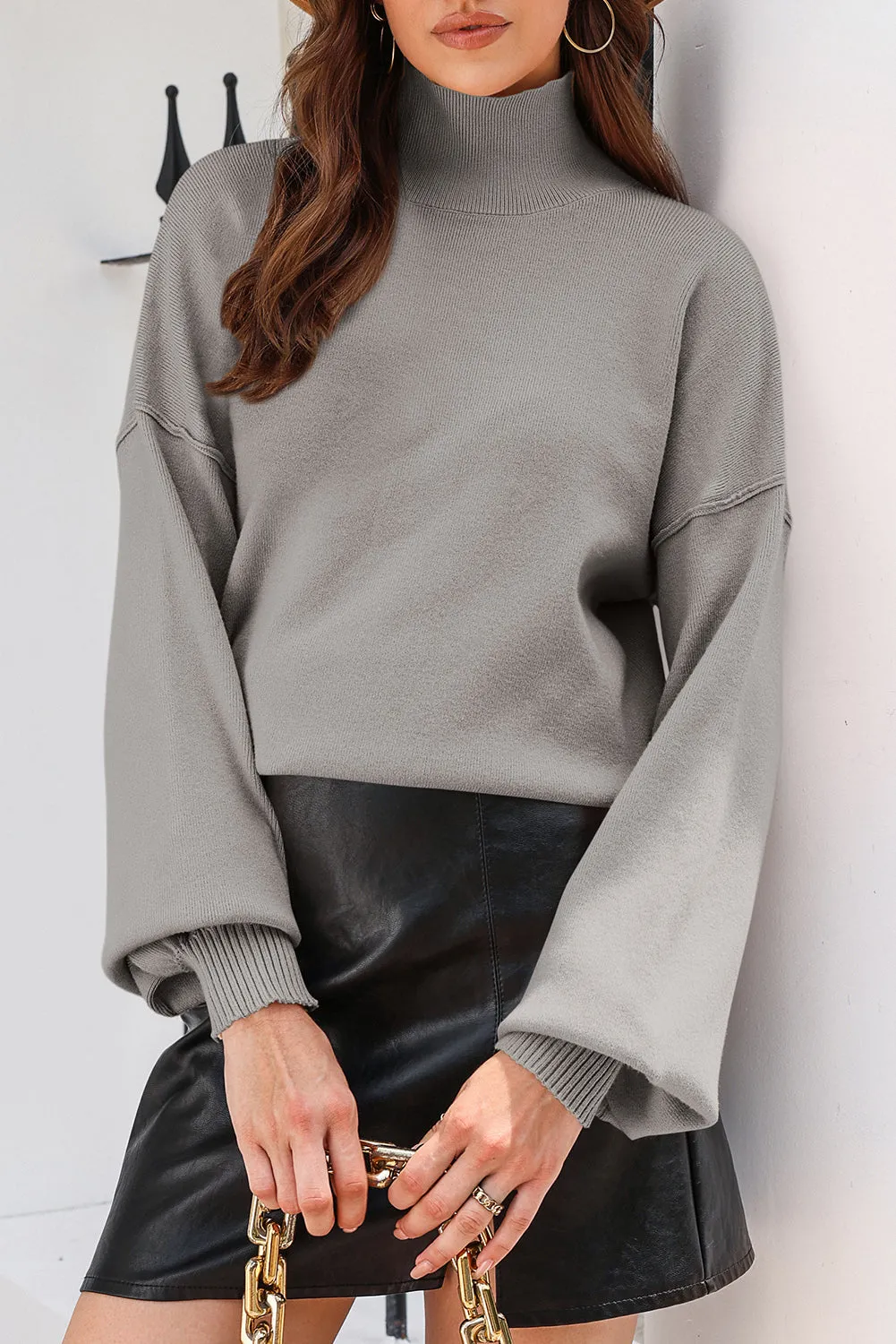 Gray Noah Ribbed Knit Turtleneck Sweater - Blue