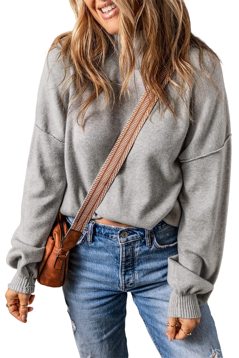 Gray Noah Ribbed Knit Turtleneck Sweater - Blue