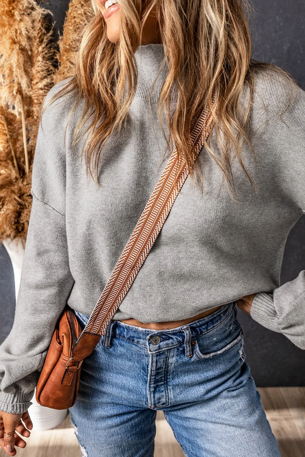 Gray Noah Ribbed Knit Turtleneck Sweater - Blue