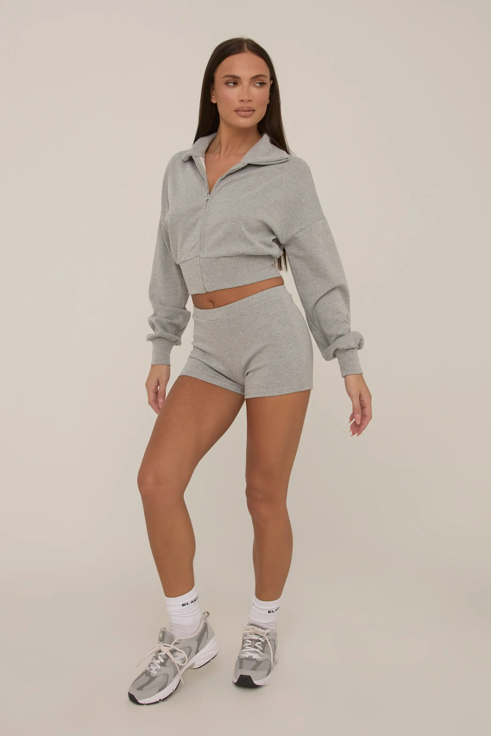 Grey Zip Front Lounge Short Co-ord Set - Aurora