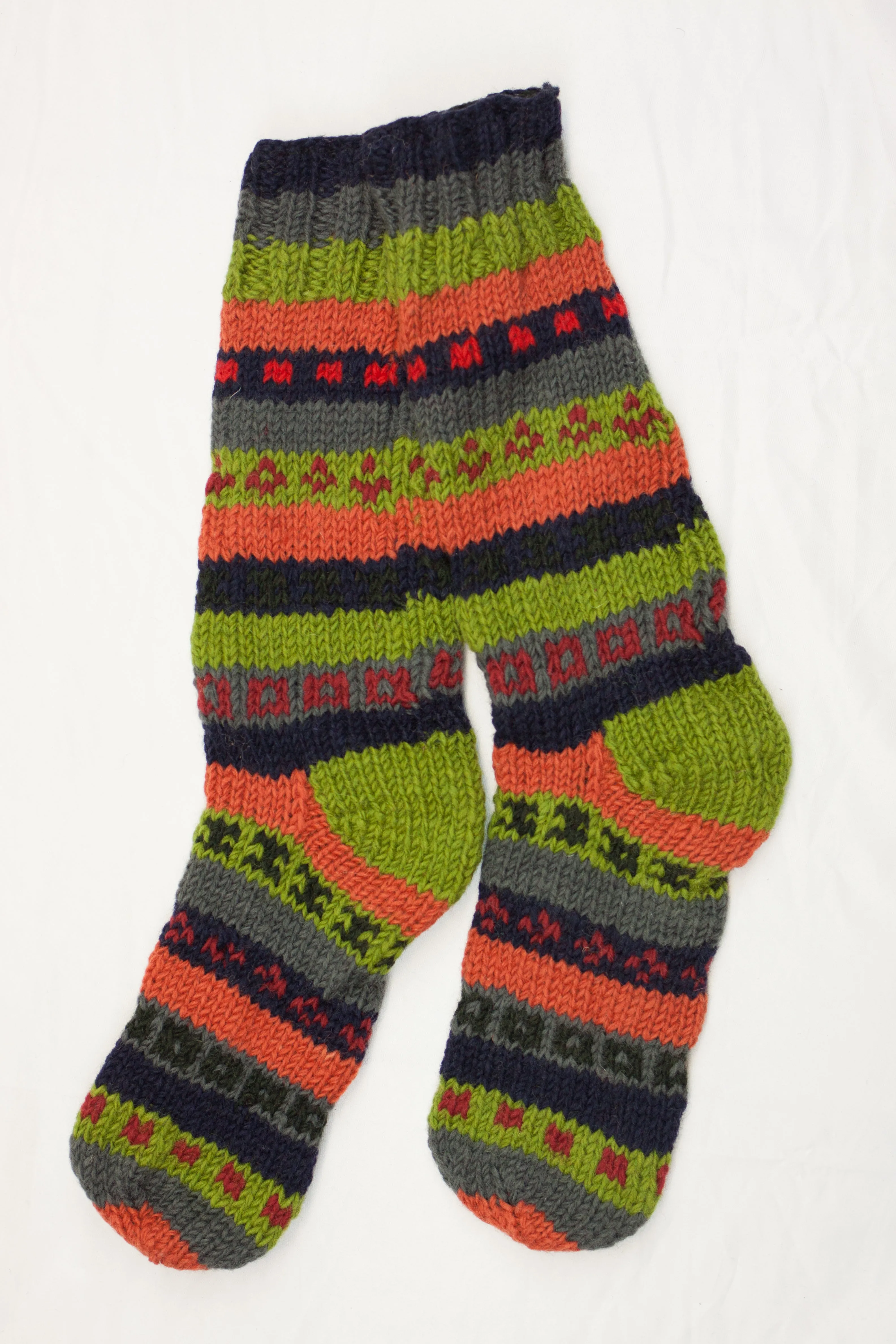 Hand knitted calf high woolen socks with inner fleece liner