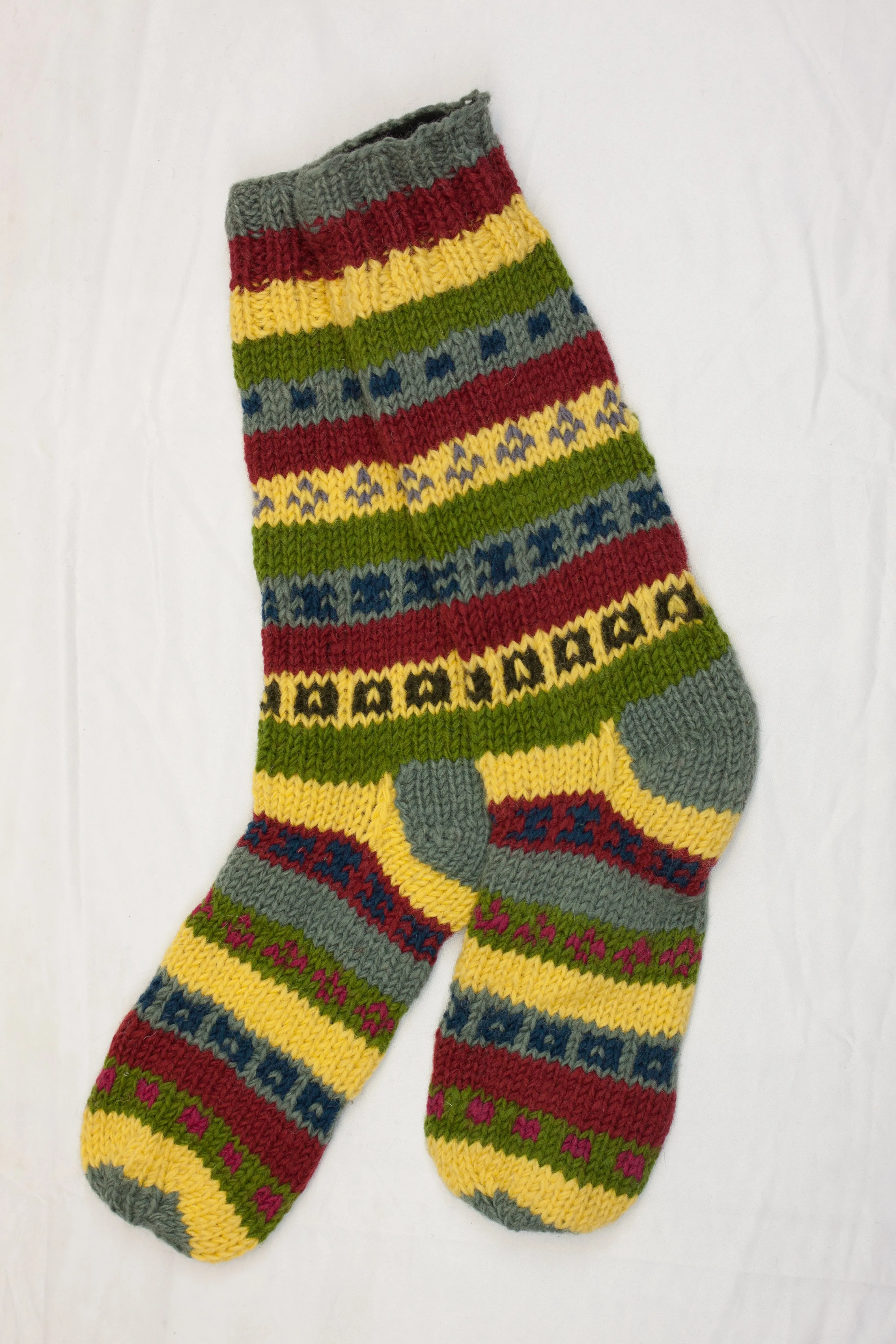 Hand knitted calf high woolen socks with inner fleece liner