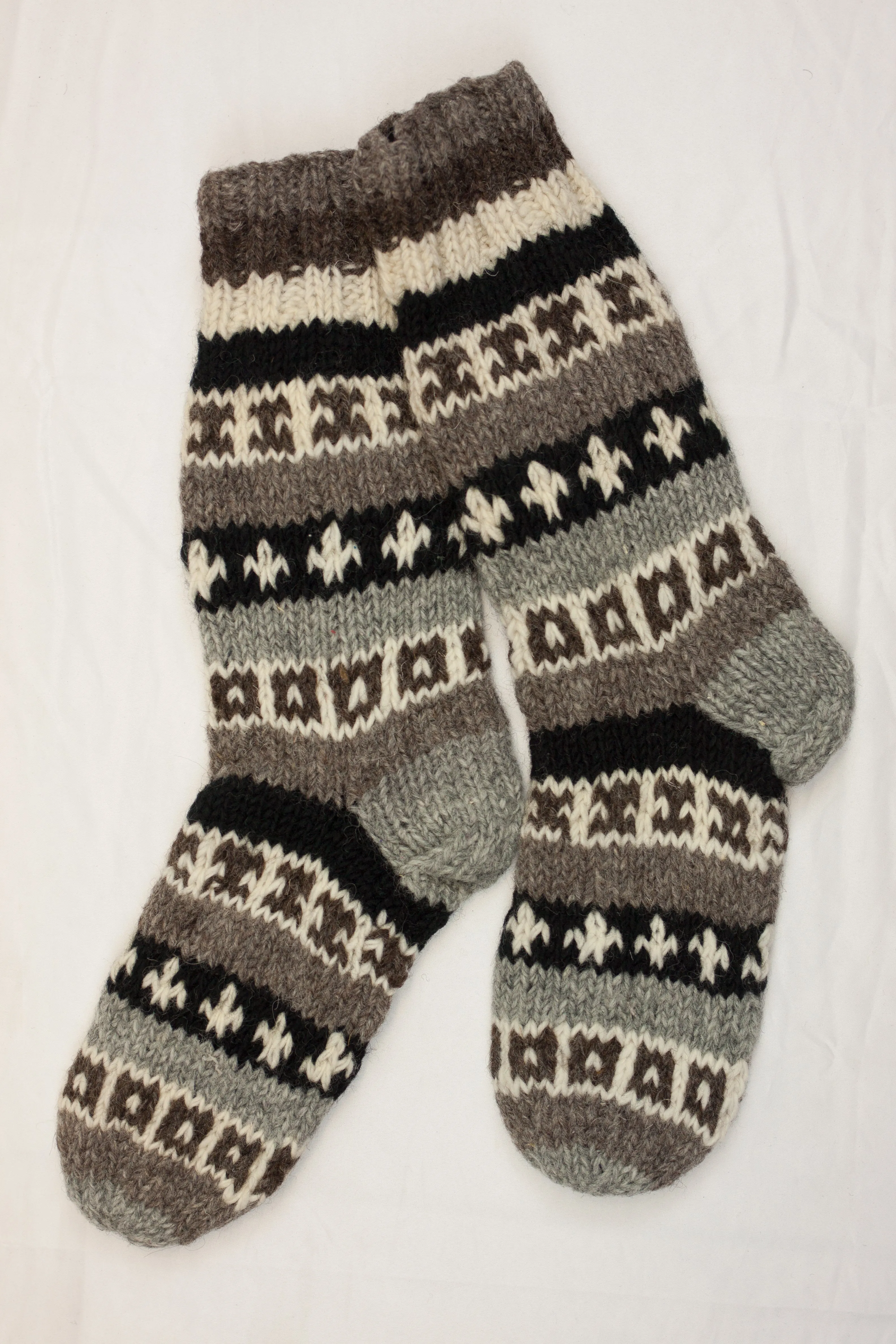 Hand knitted calf high woolen socks with inner fleece liner