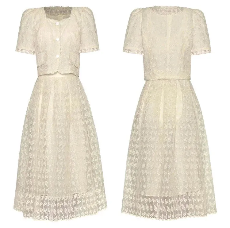 Harlow Square-Neck Single-Breasted Beading Tops A-Line Half skirt Embroidery 2 Piece Set