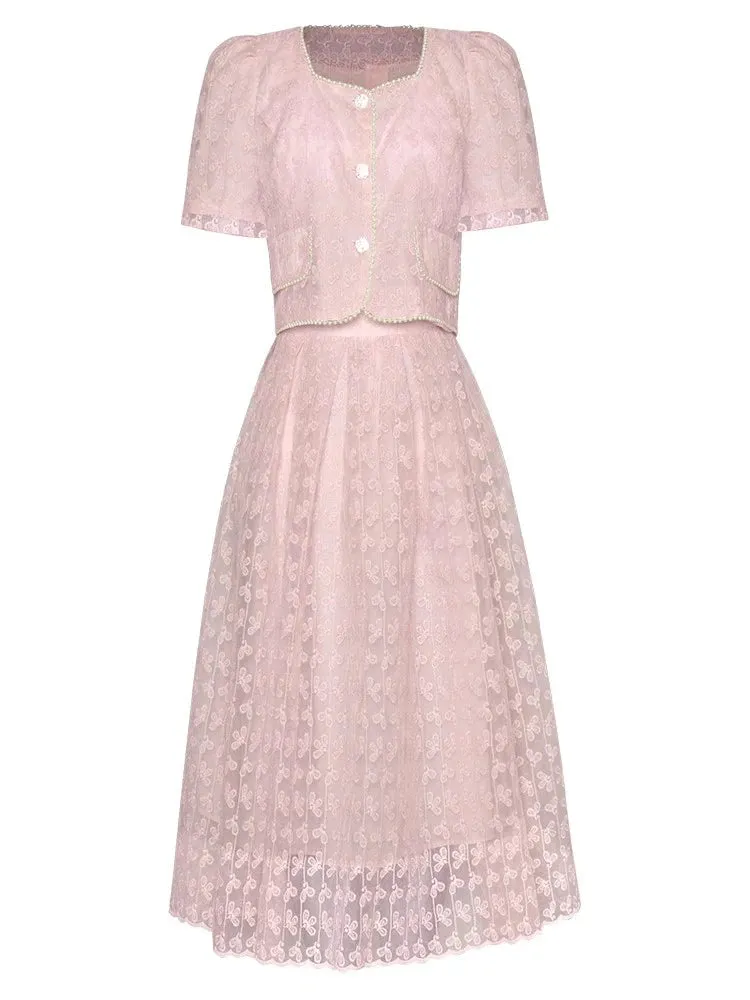 Harlow Square-Neck Single-Breasted Beading Tops A-Line Half skirt Embroidery 2 Piece Set