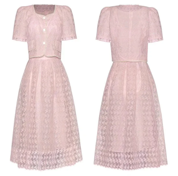 Harlow Square-Neck Single-Breasted Beading Tops A-Line Half skirt Embroidery 2 Piece Set