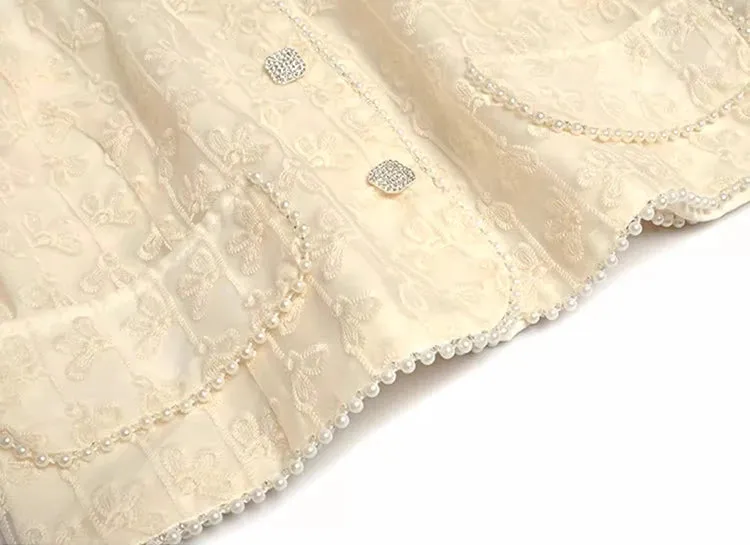Harlow Square-Neck Single-Breasted Beading Tops A-Line Half skirt Embroidery 2 Piece Set