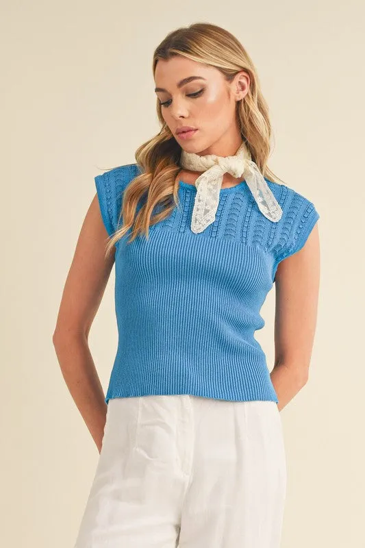 Hazel Blues® |  Aemi   Co Openwork Round Neck Cap Sleeve Knit Top
