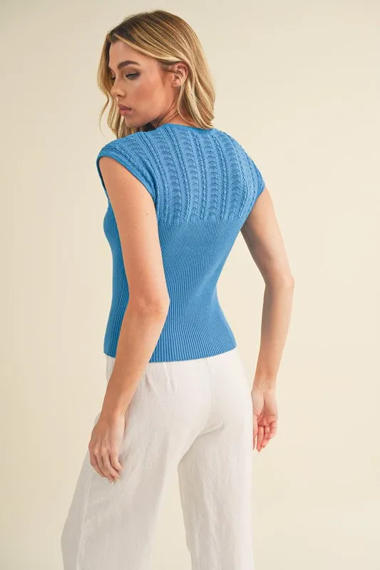 Hazel Blues® |  Aemi   Co Openwork Round Neck Cap Sleeve Knit Top