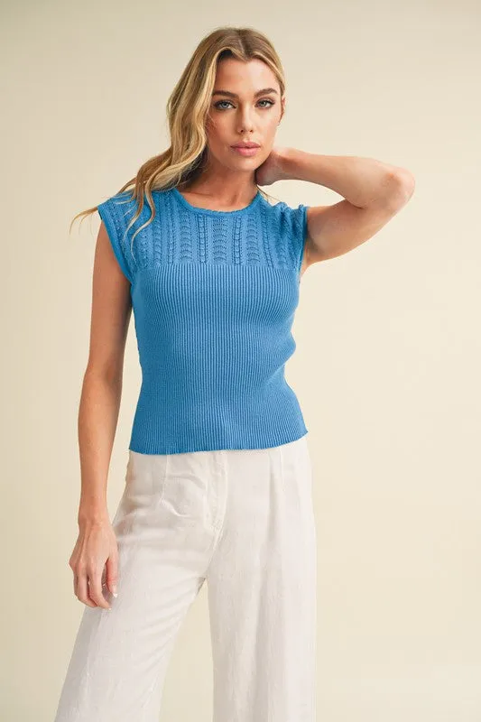 Hazel Blues® |  Aemi   Co Openwork Round Neck Cap Sleeve Knit Top