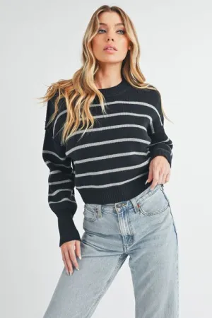 Hazel Blues® |  Aemi   Co Side Slit Striped Round Neck Knit Top
