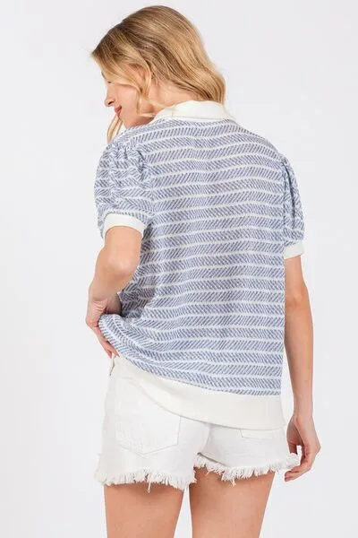 Hazel Blues® |  Ces Femme Knit Striped Contrast Short Sleeve Top