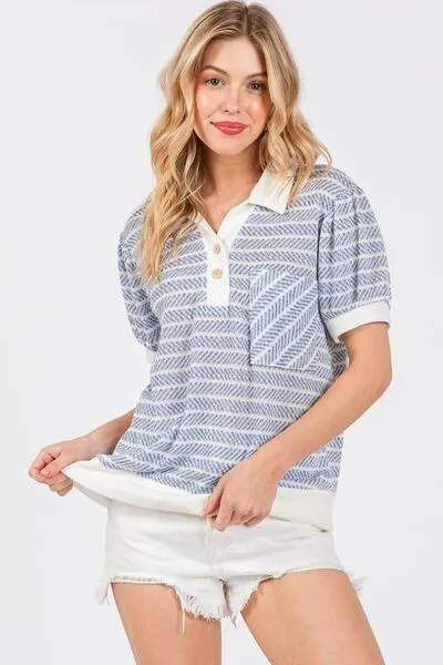 Hazel Blues® |  Ces Femme Knit Striped Contrast Short Sleeve Top