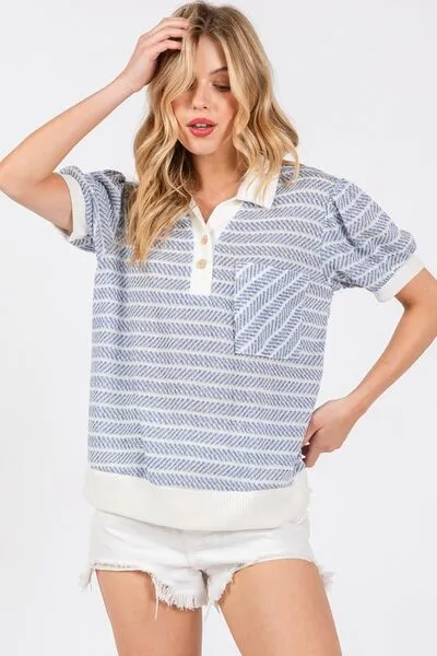 Hazel Blues® |  Ces Femme Knit Striped Contrast Short Sleeve Top