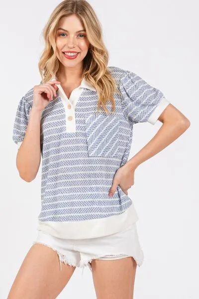 Hazel Blues® |  Ces Femme Knit Striped Contrast Short Sleeve Top