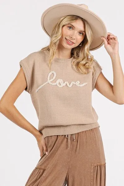 Hazel Blues® |  Mittoshop Contrast Letter Round Neck Cap Sleeve Knit Top