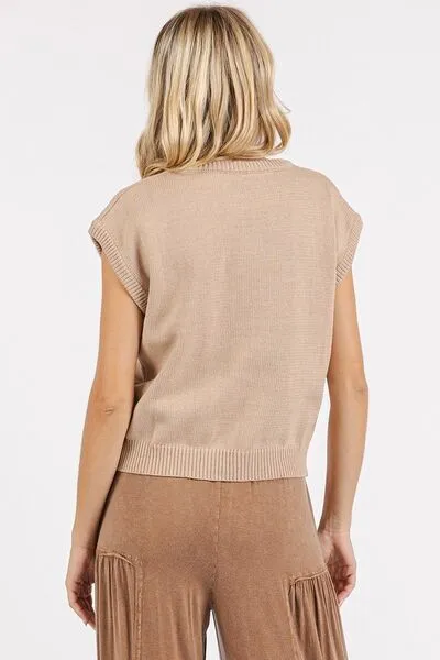 Hazel Blues® |  Mittoshop Contrast Letter Round Neck Cap Sleeve Knit Top