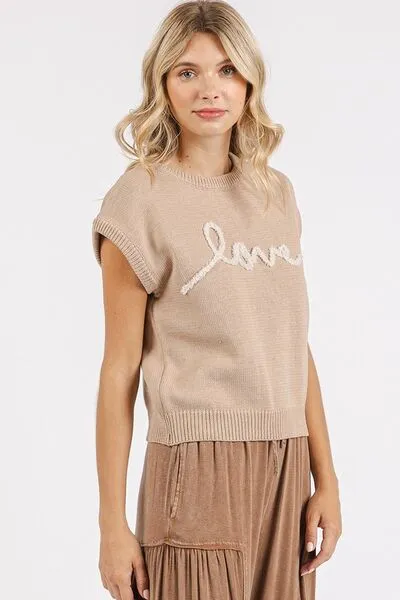 Hazel Blues® |  Mittoshop Contrast Letter Round Neck Cap Sleeve Knit Top