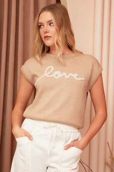 Hazel Blues® |  Mittoshop Contrast Letter Round Neck Cap Sleeve Knit Top