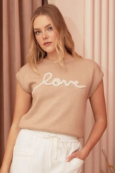 Hazel Blues® |  Mittoshop Contrast Letter Round Neck Cap Sleeve Knit Top