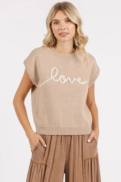 Hazel Blues® |  Mittoshop Contrast Letter Round Neck Cap Sleeve Knit Top