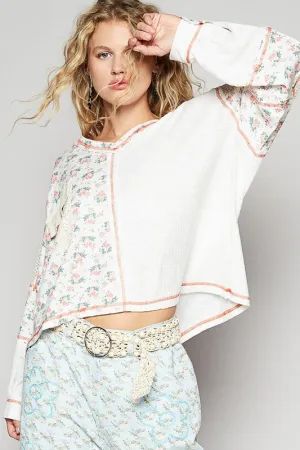 Hazel Blues® |  POL Floral Crochet Patch V-Neck Top