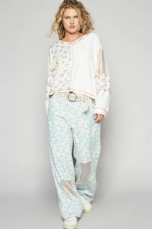 Hazel Blues® |  POL Floral Crochet Patch V-Neck Top