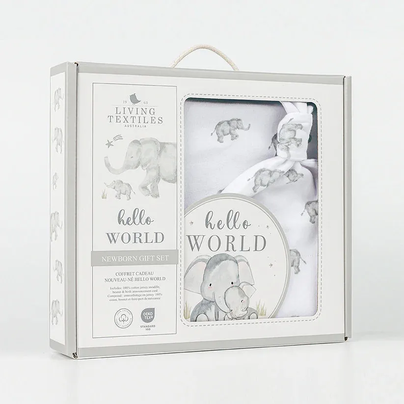 Hello World Baby Jersey Wrap Gift Set - Watercolour Elephant