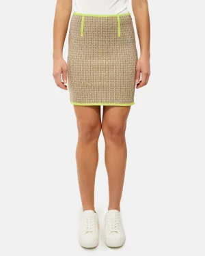 Hermès Brown Mosaique & Lime Green Trim Knit Skirt - 38