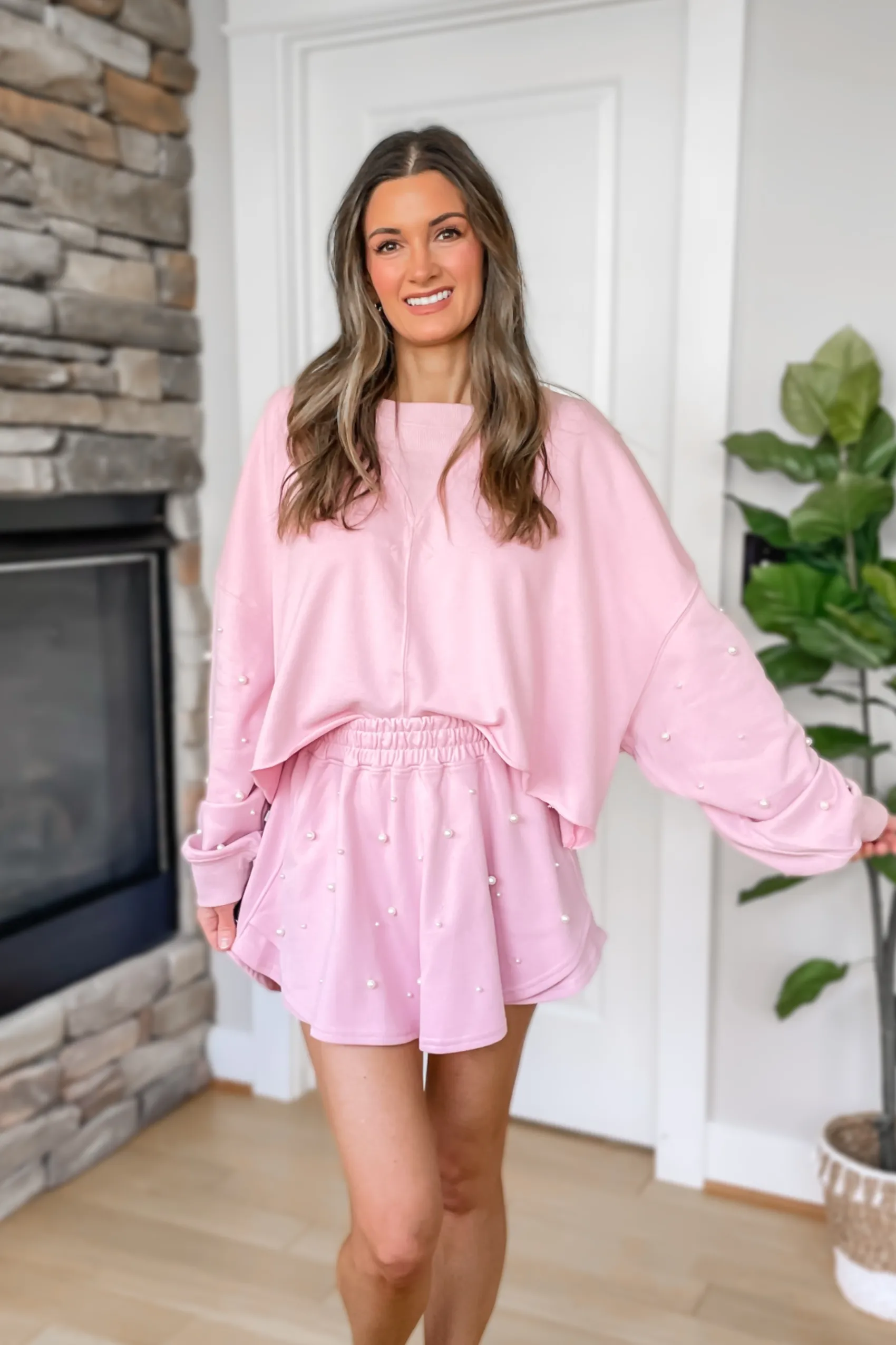 In Love Pearl Embellished Skort - Pink