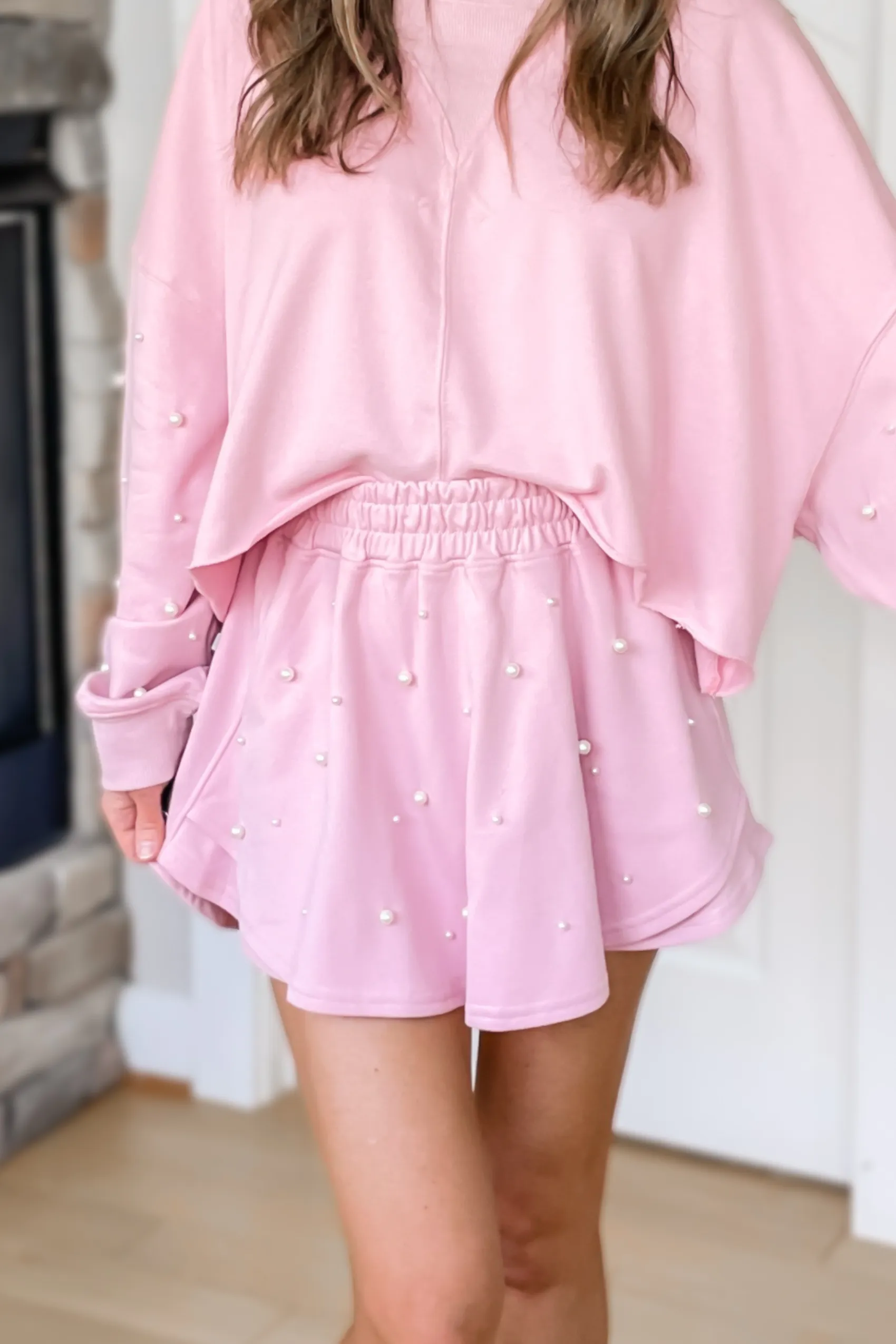 In Love Pearl Embellished Skort - Pink