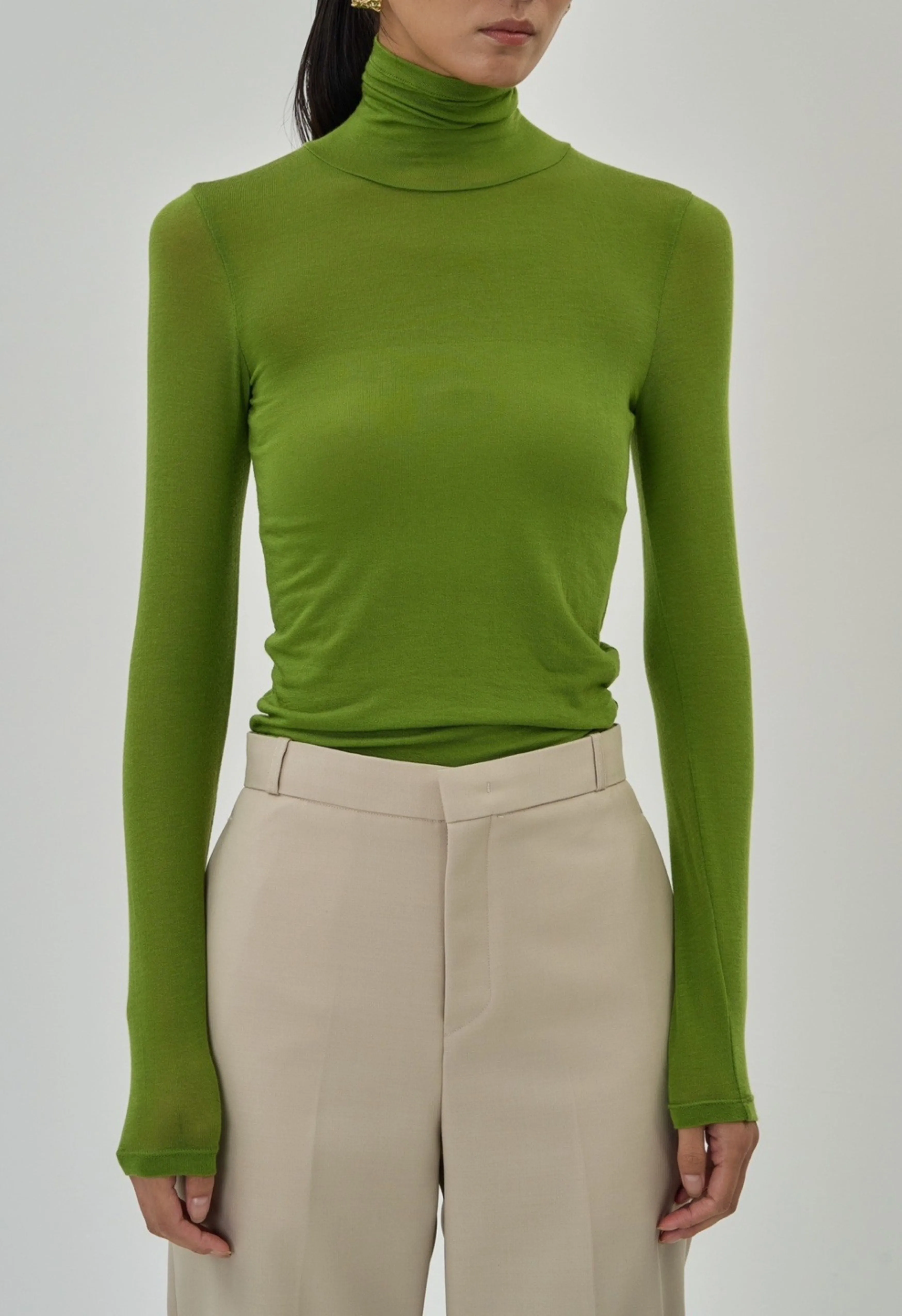 Jersey Turtleneck Top in Olive