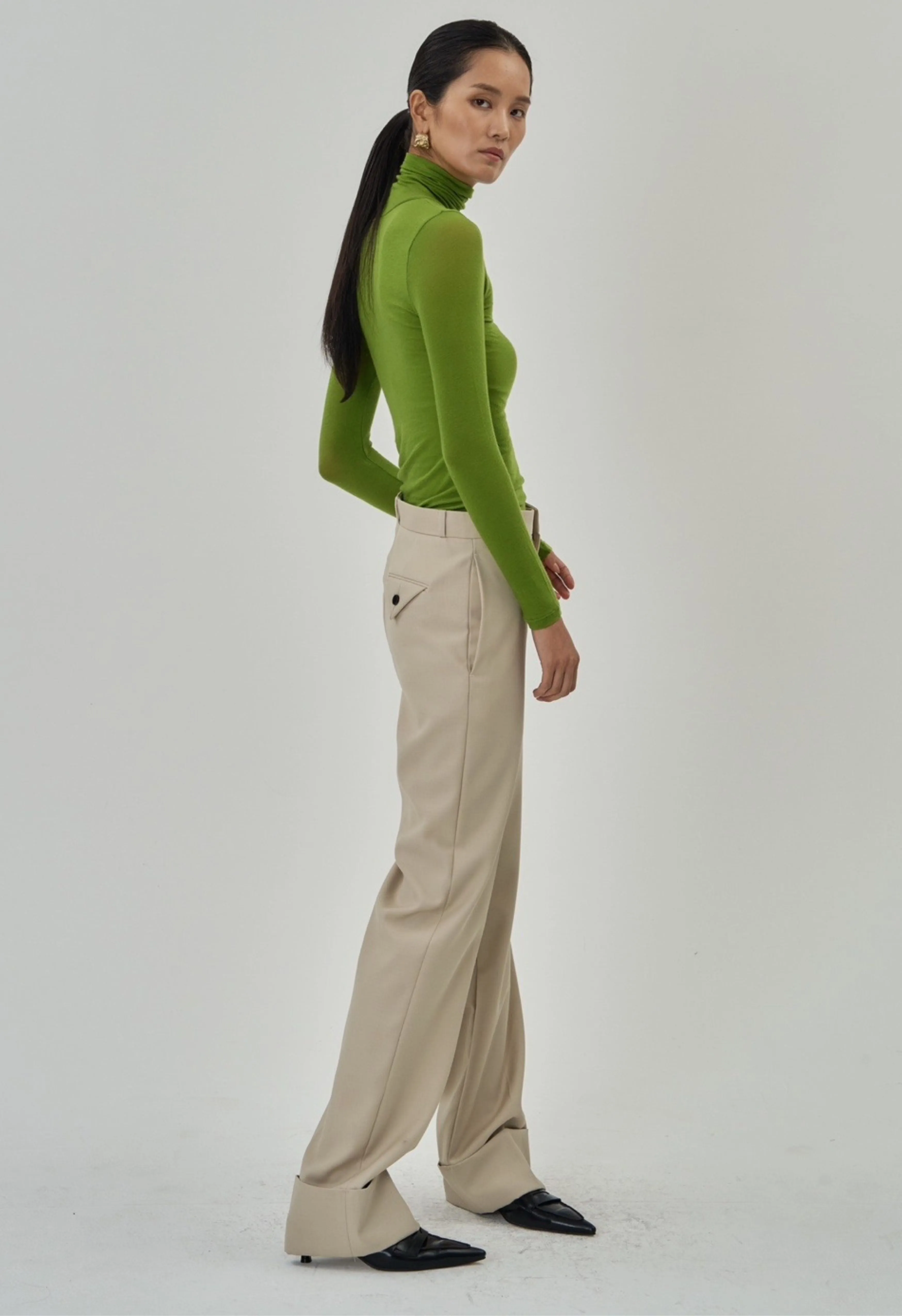 Jersey Turtleneck Top in Olive