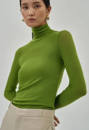 Jersey Turtleneck Top in Olive