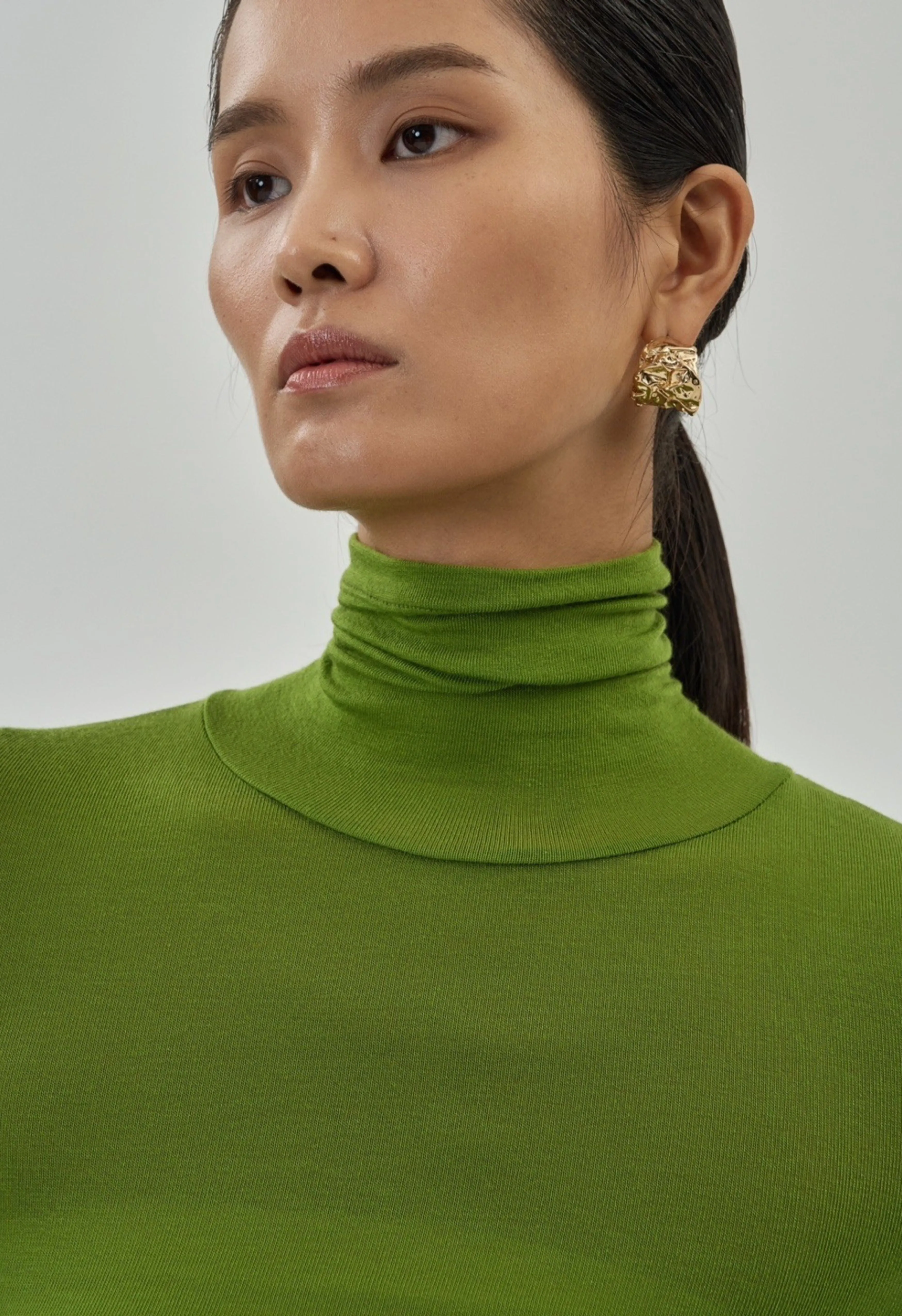 Jersey Turtleneck Top in Olive
