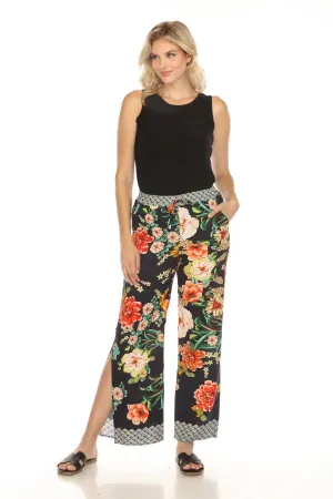 Johnny Was Black Floral Border Split Pants CSW3522-H