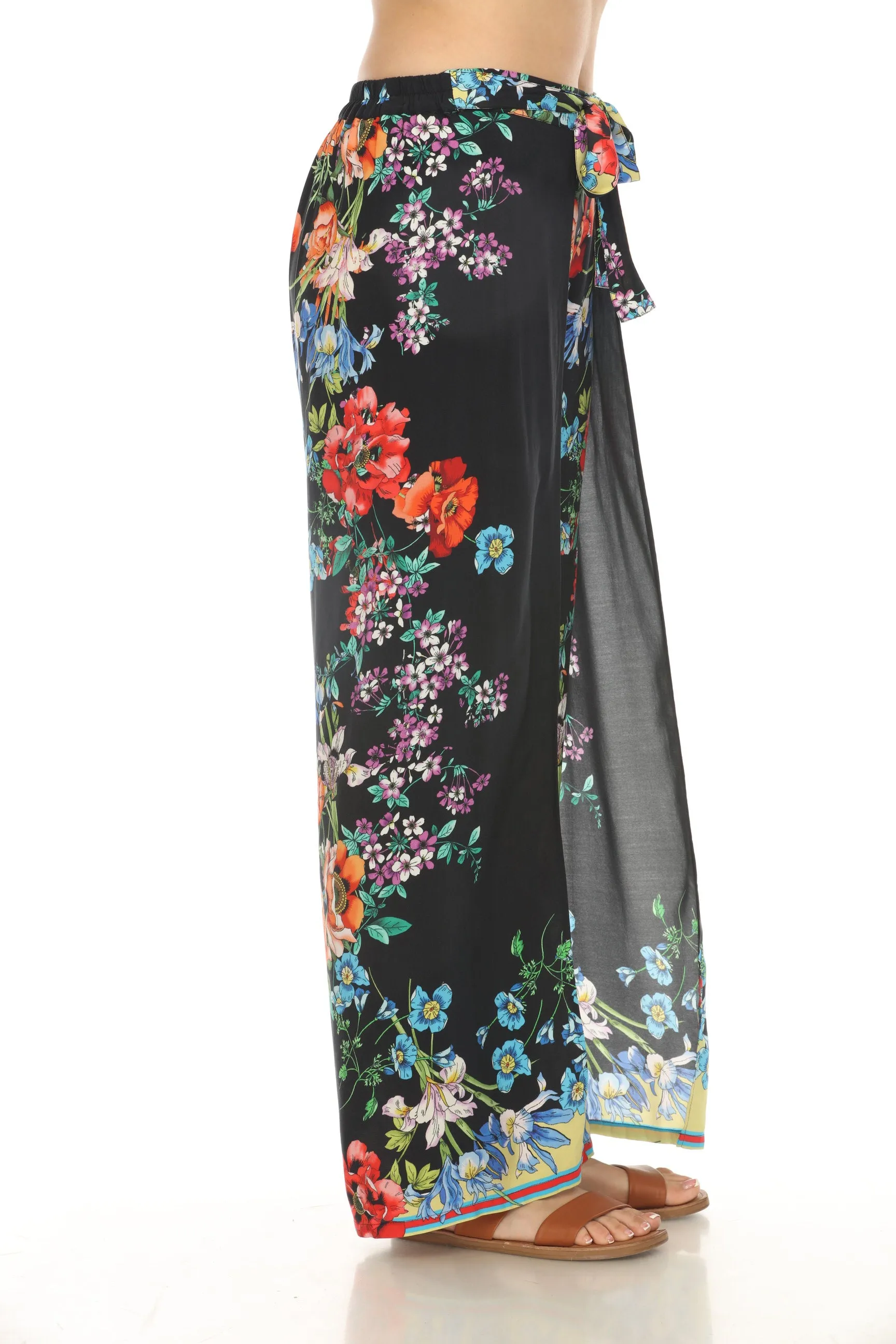 Johnny Was Black Flower Arch Wrap Pants CSW8322-M *