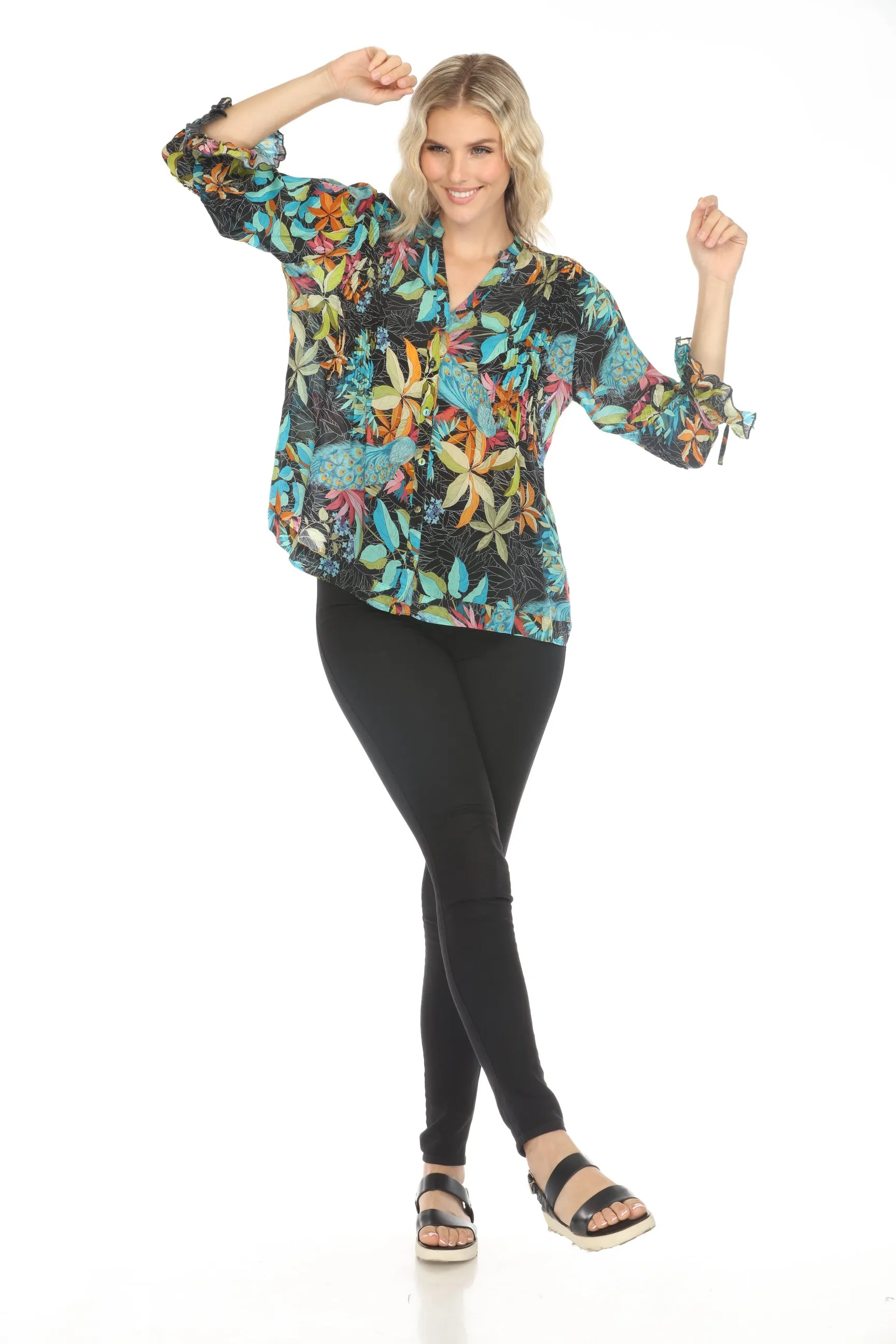 Johnny Was Vacanza Paon Floral Blouse C13724A4