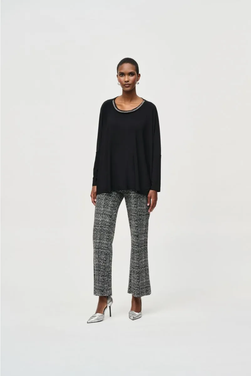 Joseph Ribkoff Black Embellished Scoop Neck Oversized Top 243164