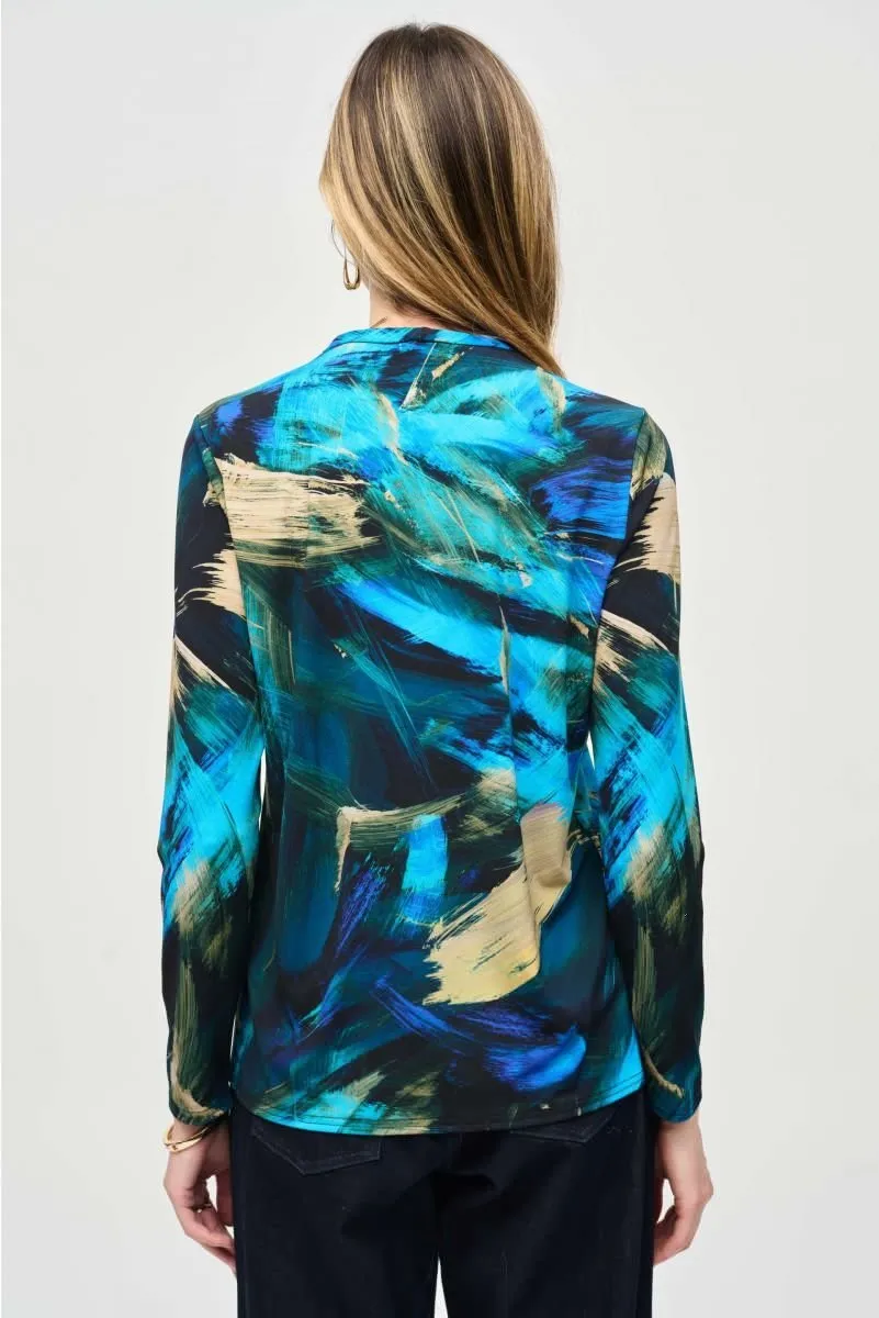 Joseph Ribkoff Black/Multi Abstract Print V-Neck Top 243293