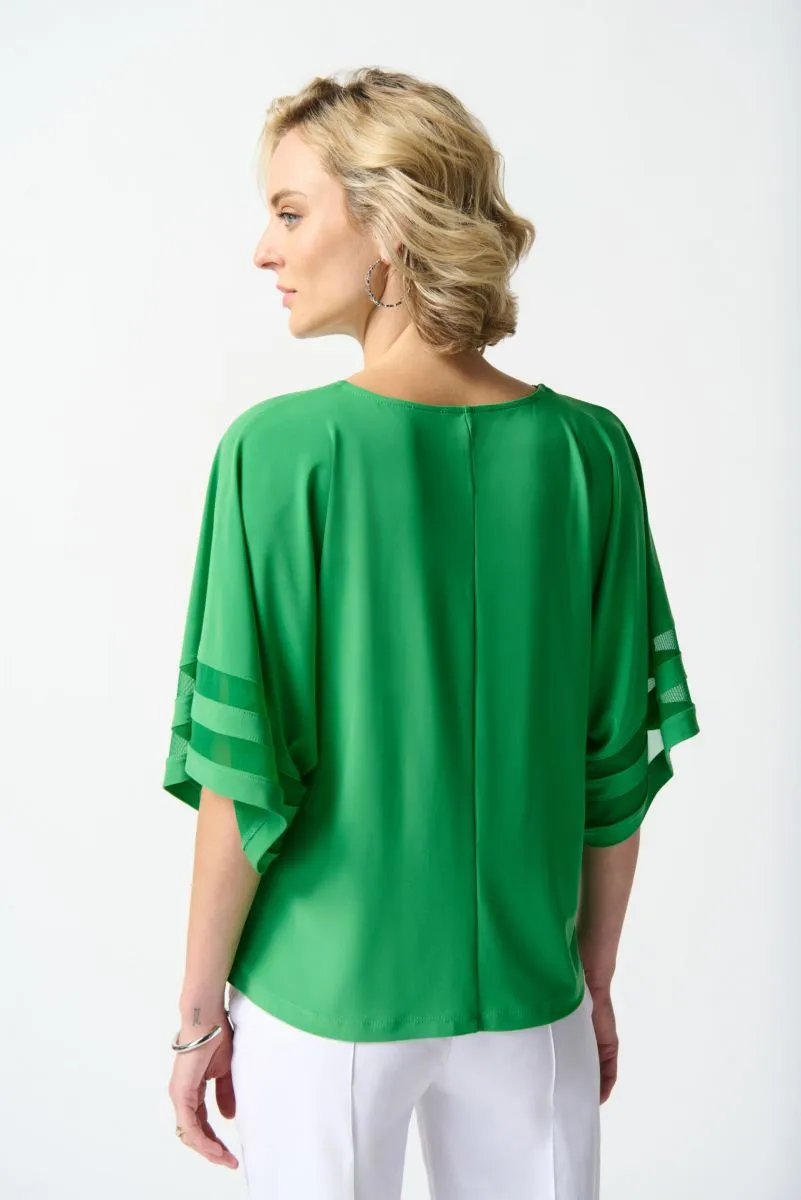 Joseph Ribkoff Island Green Mesh Insert Dolman Sleeve Zip Front Top 242129