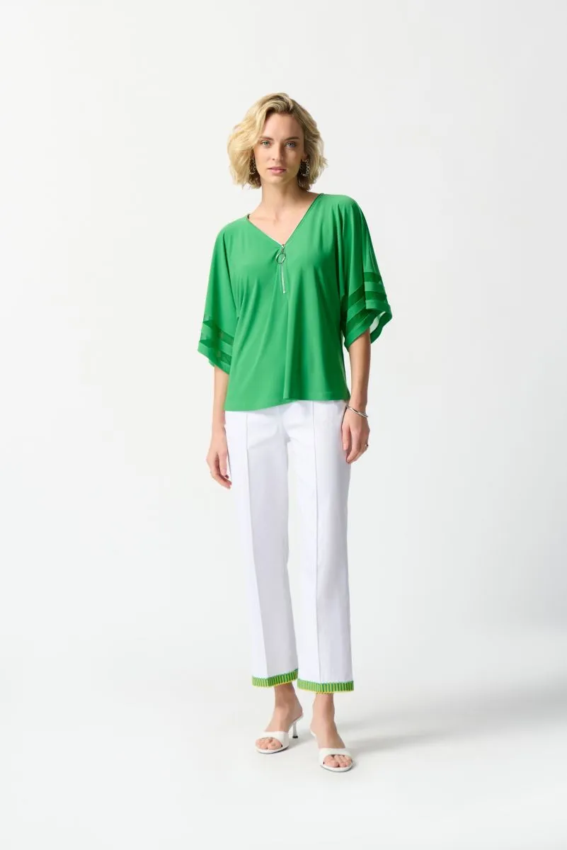 Joseph Ribkoff Island Green Mesh Insert Dolman Sleeve Zip Front Top 242129