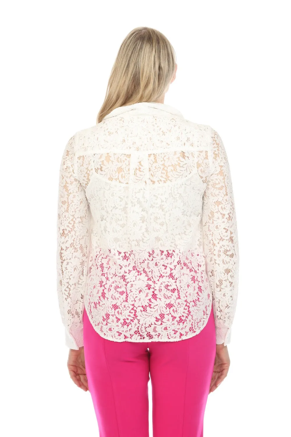 Joseph Ribkoff Vanilla Lace Button-Down Tie Hem Hi-Low Blouse 242081