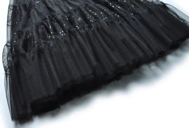June O-Neck Feather Long Sleeve Tweed Jacket   Elastic Waist Sequins Mesh  Long Skirt 2 piece set