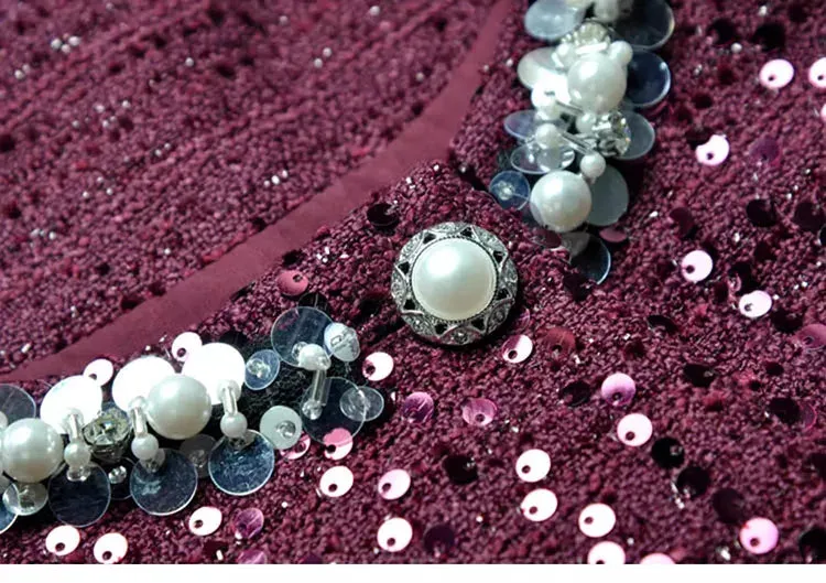 June O-Neck Feather Long Sleeve Tweed Jacket   Elastic Waist Sequins Mesh  Long Skirt 2 piece set