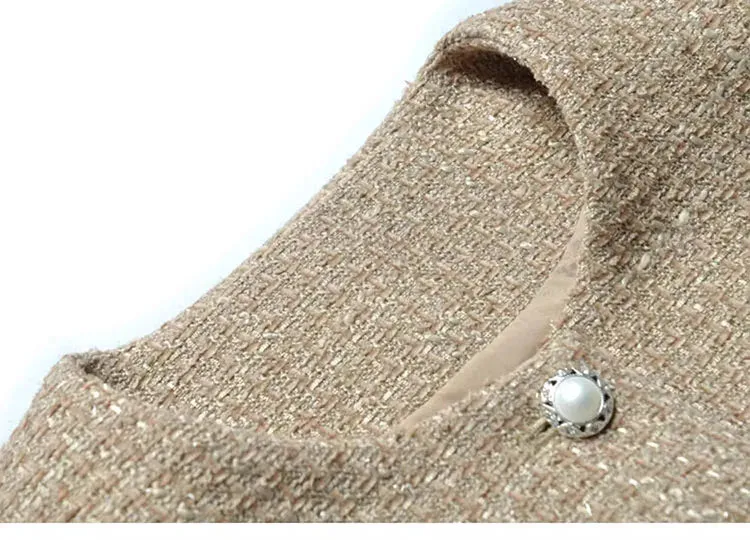 Juniper Brooch Tweed Short Jacket   Elastic Waist  Mesh Cake Long Skirt  2 Piece Set