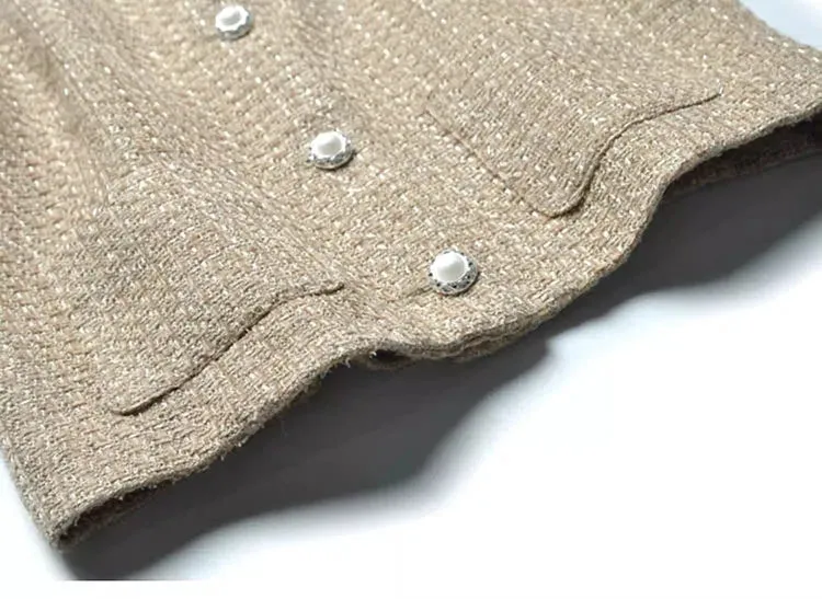 Juniper Brooch Tweed Short Jacket   Elastic Waist  Mesh Cake Long Skirt  2 Piece Set